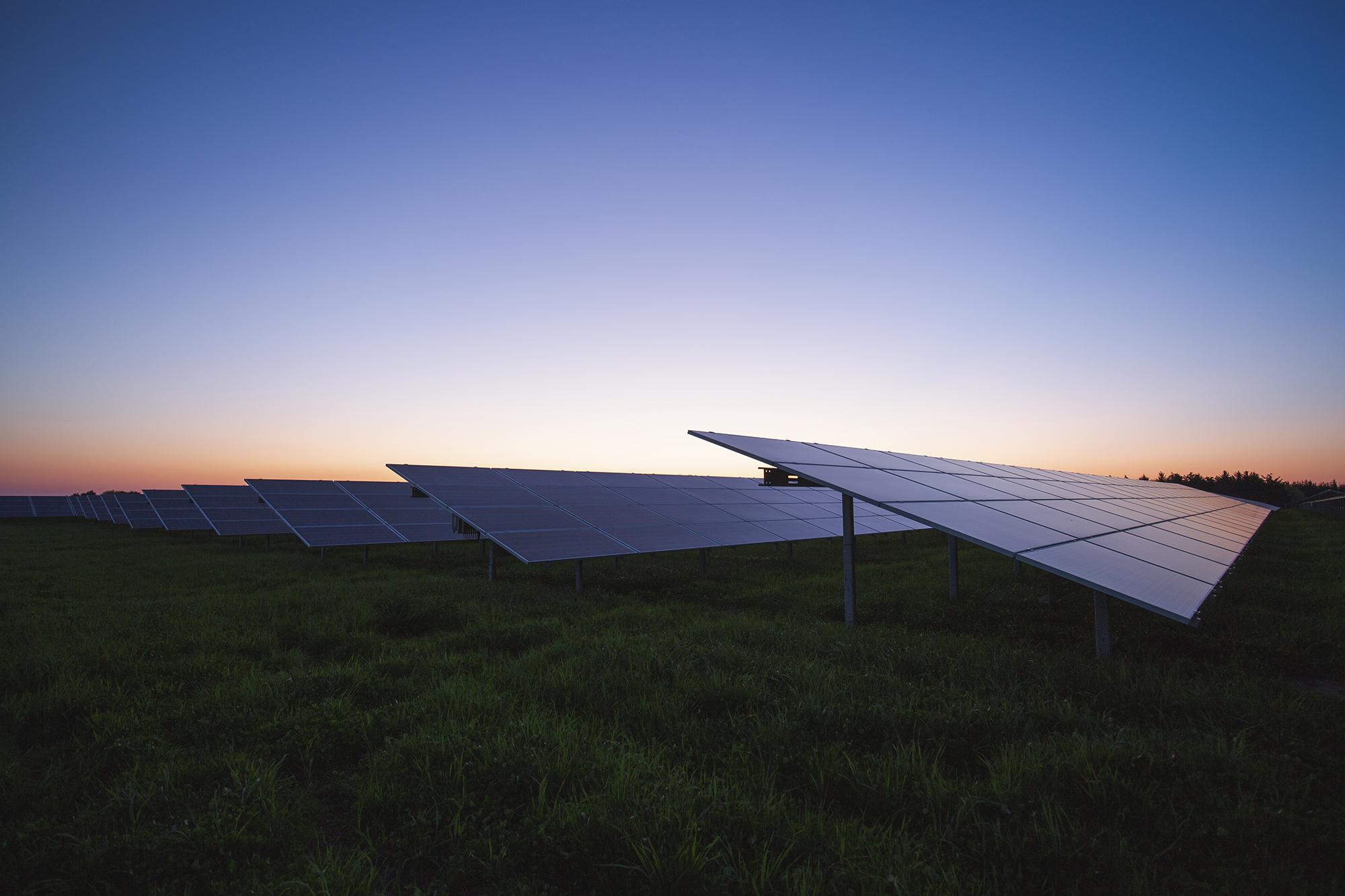 Image of solar panels at sunset